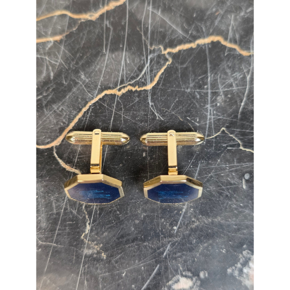 VTG Burberrys RARE Octagon Cufflinks - Blue Enamel & Gold Equestrian Knight - Picture 5 of 7